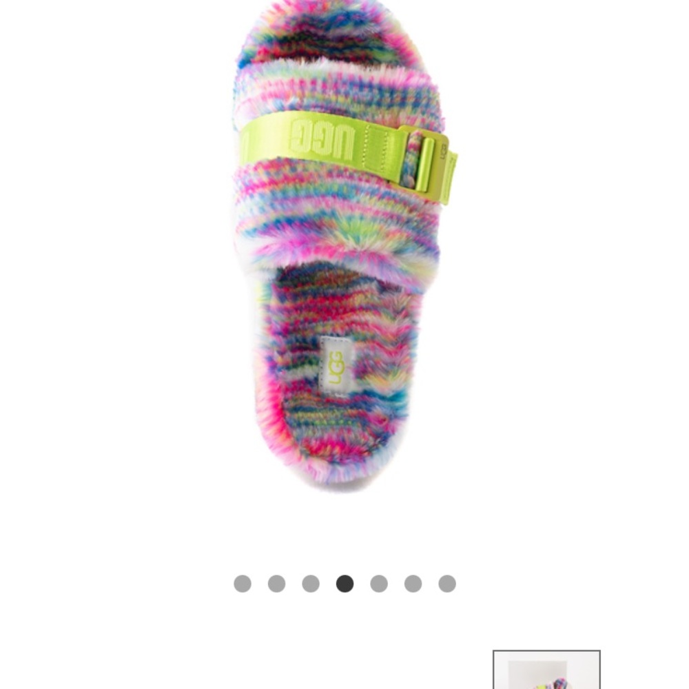 Ugg Fluffita Pixelate Green Real Fur Slides Size 7 - image 3